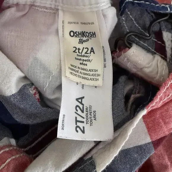 Osh Kosh Patriotic Overalls Red White Blue Gingham 2T 100% Cotton Summer - Picture 6 of 9